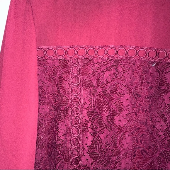 The Line of Style Burgundy Lace Blouse 3X Long Sleeve Keyhole Back Romantic Boho - Picture 3 of 9